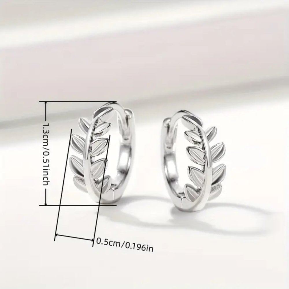 Silver Leaf Hoop Earrings - Picture 7 of 7